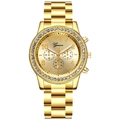Orologio al quarzo da donna Geneva in oro con strass e tre quadranti secondari decorativi moda - Oro Orecchio a Forcina
