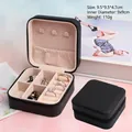 Portable black velvet jewelry storage box with ring slots and earring hooks - Square PU Leather Zipper Style / Black