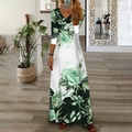 Bohemian V-neck maxi dress featuring vibrant floral print and long sleeves for women - S / Dresses / Green