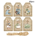 Set di 60 etichette regalo vintage di Pasqua con illustrazioni di conigli e spago in iuta - Illustrazione di Coniglio Vintage