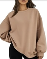 Oversize khaki hoodie for men and women with dropped shoulders and ribbed cuffs - Camel