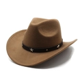 Detail of a brown felt cowboy hat featuring black leather band with silver star studs - M (56-58cm) / Khaki