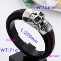 Herren Punk Armband aus geflochtenem Leder mit großem Totenkopf und Edelstahl-Verschluss - Großer Totenkopf Zweifarbiges Leder Geflochtener Stil / 15x220mm(KB62900-BD)