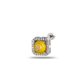 Square yellow crystal titanium steel stud earring with small white gemstone halo - Yellow (Single)