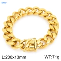 Polished golden stainless steel Cuban link bracelet for men with 13mm width chain links - Width 13mm (KB206314-ZLY)