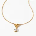 Elegant gold heart pendant necklace featuring a sparkling round zircon and O-chain link - Golden Heart Zirconia Style (DK1710)