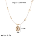 Detailed view of beaded necklace with gold tulip pendant and pearl accents, size 430+60mm - White Rose Style (TN3536-WT)