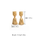 Gold trumpet flower earrings with woven texture and geometric stainless steel design - Woven Texture Trapezoid Drop Earrings (TL-E1345-02)