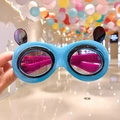 Kids cute cartoon blue round ear sunglasses with pink temples for girls stylish eye protection - Blue Panda