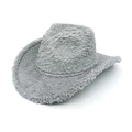Detailed view of gray fuzzy faux fur texture on the stylish winter western cowboy hat - M (56-58cm) / Gray