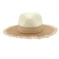 Cappello da sole in paglia bicolore con tesa a frange e design traforato per le vacanze - Top Crema + Tesa Cachi