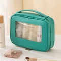 Beauty case turchese in pelle Saffiano con finestra e manico rinforzato - Verde