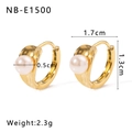 18K gold plated stainless steel hoop earring with a white pearl drop and sizing details - Gold Pearl Hoop Earrings (NB-E1500)