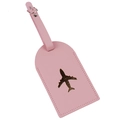 Pink waterproof leather luggage tag with gold airplane icon and adjustable metal buckle - Pink