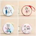 Cartoon girl pattern round EVA hardshell coin purse with zipper and lanyard - Cute Girl Style