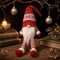 Gnomo navideño de peluche con gorro rojo de copos para decoración de mesa festiva hogar - D-GJ94 Adorno de Muñeca con Barba Blanca