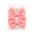 Set of two pink bubble fabric hair clips for girls with textured waffle bow design - Watermelon red