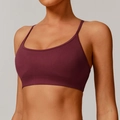 Seamless wine red yoga bra with thin straps and supportive ribbed texture - Cherry Red