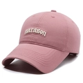 Minimalist soft-top baseball cap in bean paste pink with white letter embroidery - Pink