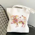 White canvas floral tote bag featuring a colorful artistic ram illustration with flowers - C11 Floral Ram