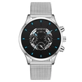 Silver stainless steel mesh watch for men with black dial and blue calendar markers - Black Dial Silver Band