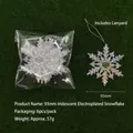 Set of 6 iridescent 93mm plastic snowflake ornaments with lanyards for Christmas decor - Snowflake / 93mm / Rainbow Plated