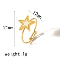 Adjustable gold titanium steel ring with a white star-shaped decorative top - Adjustable Open / Hollow Five-pointed Star (TR4250)
