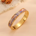 Bracelet jonc en acier inoxydable plaqué or 18k avec motifs émaillés de style égyptien - Bracelet Jonc Imprimé Émail Peint Or (H615)