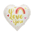 White heart-shaped foil balloon with rainbow design and Love You script for party decoration - 18 Inch Heart Polka Dot Rainbow TX013