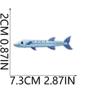 Detailed embroidery patch showing barracuda design dimensions 7.3cm x 2.2cm on white background - No.21 (Blue Barracuda)