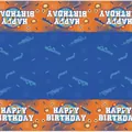 Tovaglia di compleanno blu e arancione con bersagli e motivi di pistole giocattolo - Tema Freccette/Tiro