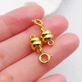 Pair of gold cylindrical magnetic jewelry clasps with spring rings for DIY bracelets - Gold Gourd-Shaped Magnetic Spring Clasp / 20x7mm