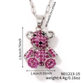 Pink pavé crystal teddy bear pendant necklace with silver bow and twisted link chain - Silver/Magenta Zirconia