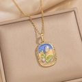 Collana vintage francese in smalto con pendente floreale blu in astuccio - Floreale Rettangolare - Blu (A2 Blu)