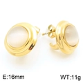 Golden stainless steel hoop earrings with white round cat eye stone and polished finish - 16mm / Style I Gold