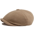 Classic British newsboy cap in khaki wool blend with a vintage six-panel design - Khaki