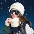 Winter thermal polar fleece beanie and neck gaiter set in cream white for outdoor sports - Beige (8668)