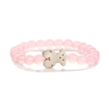 Bracciale in perline occhio di tigre rosa con ciondolo orso in ceramica su fondo bianco - Quarzo Rosa + Orso