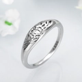 Elegante anillo de plata de ley S925 con un detallado patrón de rosas en relieve - US 6 / Oro blanco