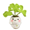 Handmade crochet potato doll in white with green leaves and German adventure tag - Blush Four-leaf Clover Potted