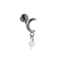 Silver titanium moon labret stud with a dangling diamond-shaped zircon crystal charm - 1.2x8mm / Style 9