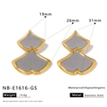 Dibujo técnico detallado de pendientes dorados con dimensiones y especificaciones - Estilo de Abanico Invertido (NB-E1616-GS) / Gris Dorado