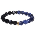 Blue agate and black onyx beaded bracelet with gold and black zircon pave charms - Sodalite & Obsidian Bracelet / 10mm Faceted Beads