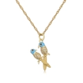 Detail van 18K vergulde tortelduifjes hanger met blauw emaille en fonkelende zirkoon - Papegaaienpaar Hanger (22269) / Blauw