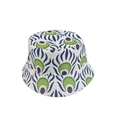 Close-up of white bucket hat featuring abstract peacock feather patterns in green and purple - M (56-58cm) / White Peacock Feather