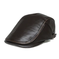 Classic dark brown genuine leather newsboy cap with orange stitching and metal buckle - 3-Piece Side Adjustable Flat Cap Dark Coffee