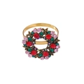 Rond de serviette couronne de Noël dorée avec strass rouges, verts et roses - Z1087-Couronne Exquise
