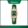Elegant rose gold square watch with green sunray dial and emerald leather strap - Strap Style / Green Leather Green Dial (EU Standard)