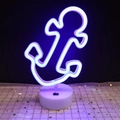 Purple and blue LED neon anchor light on a white base for nautical room decor - Blue Anchor