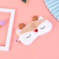 Cute plush reindeer sleep mask with 3D antlers and embroidered closed eyes design - Heart Nose Deer